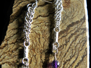 Sterling silver Amethyst Edwardian style chainmaille/silversmithing earrings