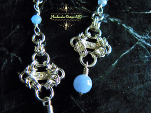 Sterling silver Aquamarine Blue Angelite chainmaille/silversmithing earrings