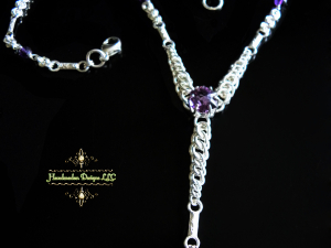 Philippa - Handmaden Designs LLC Sterling Silver Amethyst and chainmaille/silversmithing hybrid necklace