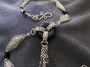 Sterling silver, Quartz, & Black Onyx Art Deco inspired chainmaille necklace