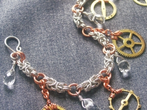 Sterling silver and copper Byzantine and Steampunk charm bracelet
