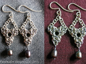 Sterling silver and tantalum Chelydra chainmaille earrings