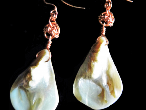 Copper Byzantine Halo and shell earrings by Handmaden Designs LLC