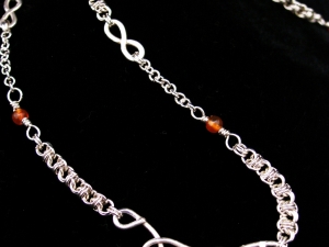 Sterling silver and Carnelian micromaille and silversmithing necklace