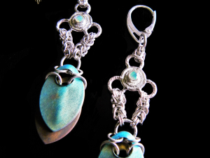 Sterling silver and Ethiopian Opal scalemaille and silversmithing earrings