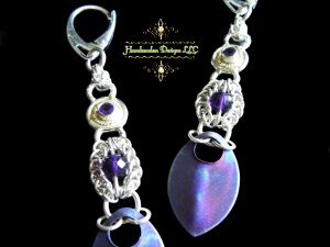 Sterling silver and Amethyst Persianov chainmaille scalemaille earrings
