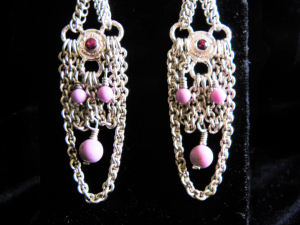 Sterling silver Rhodalite and Phosophiserite chainmaille silversmithing earrings