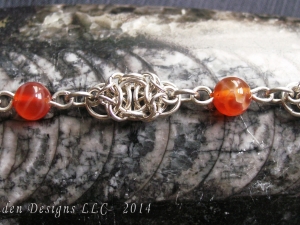 Sterling silver and Fire Agate Celtic Raindrops chainmaille bracelet
