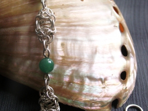 Sterling silver and Jade Celtic Raindrops chainmaille bracelet