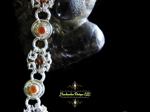 Philomena - Handmaden Designs LLC Sterling silver Romanov chainmaille bracelet with Carnelian and Hessonite Garnet