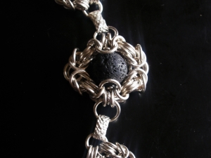 Sterling silver lava rock and pearl Romanov bracelet by Handmaden Designs LLC