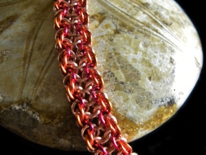 Copper and enameled copper Vipera Aspis chainmaille bracelet