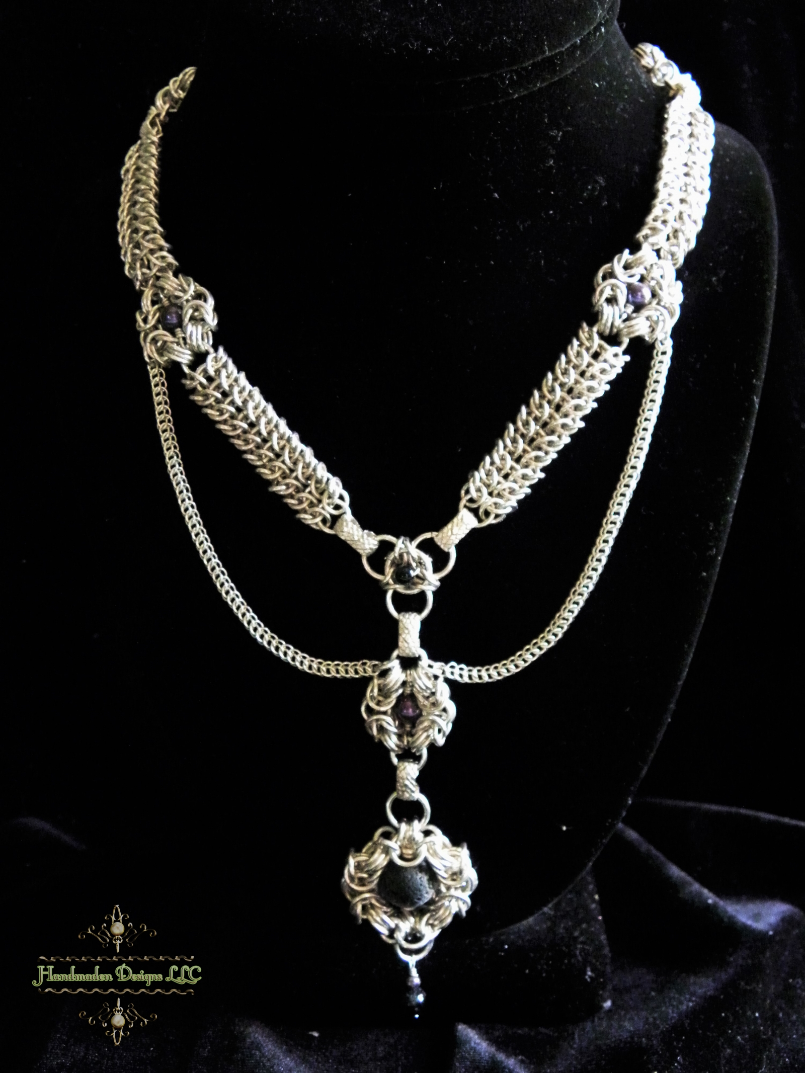 Sterling silver chainmaille statement necklace - Handmaden Designs LLC ...