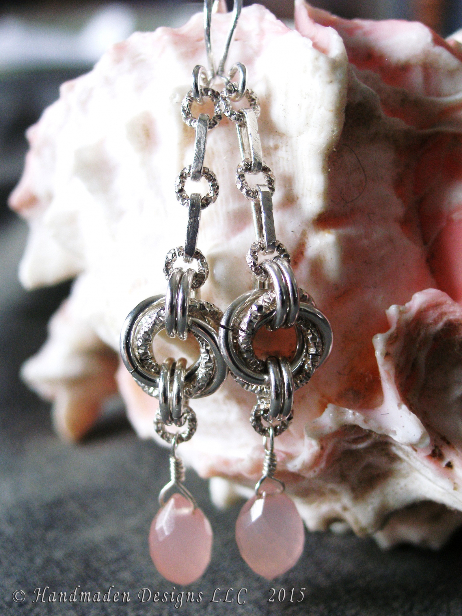 Sterling silver, Dragondust, and Chalcedony chainmaille earrings ...