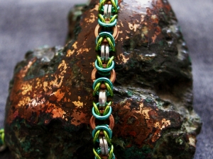 Byzantine 9Bracelet0(Sterling Silver/Copper/Aqua/Lime Green)