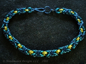 Byzantine Bracelet (Lime Green/Dark Blue/Peacock Blue)